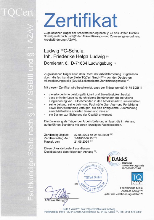Zertifikat AZAV Ludwig PC-Schule